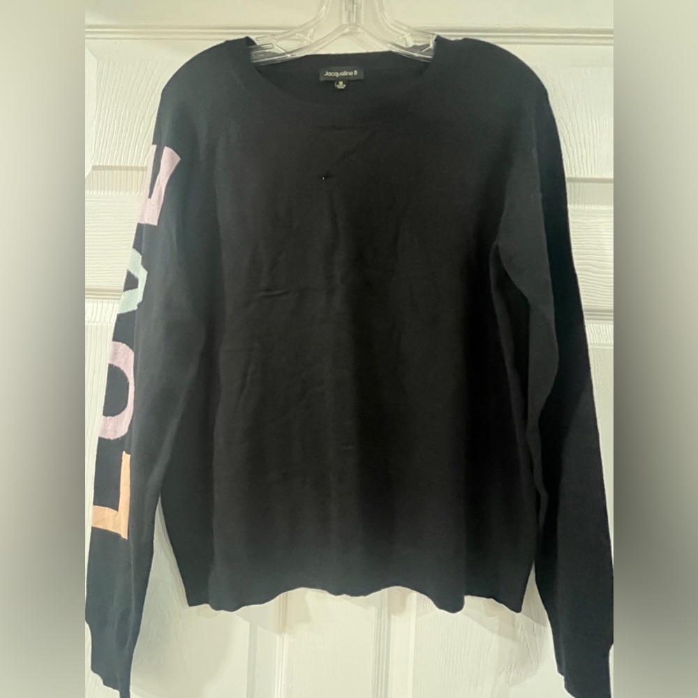 Black Crew Neck Sweater with Colorful Lettering